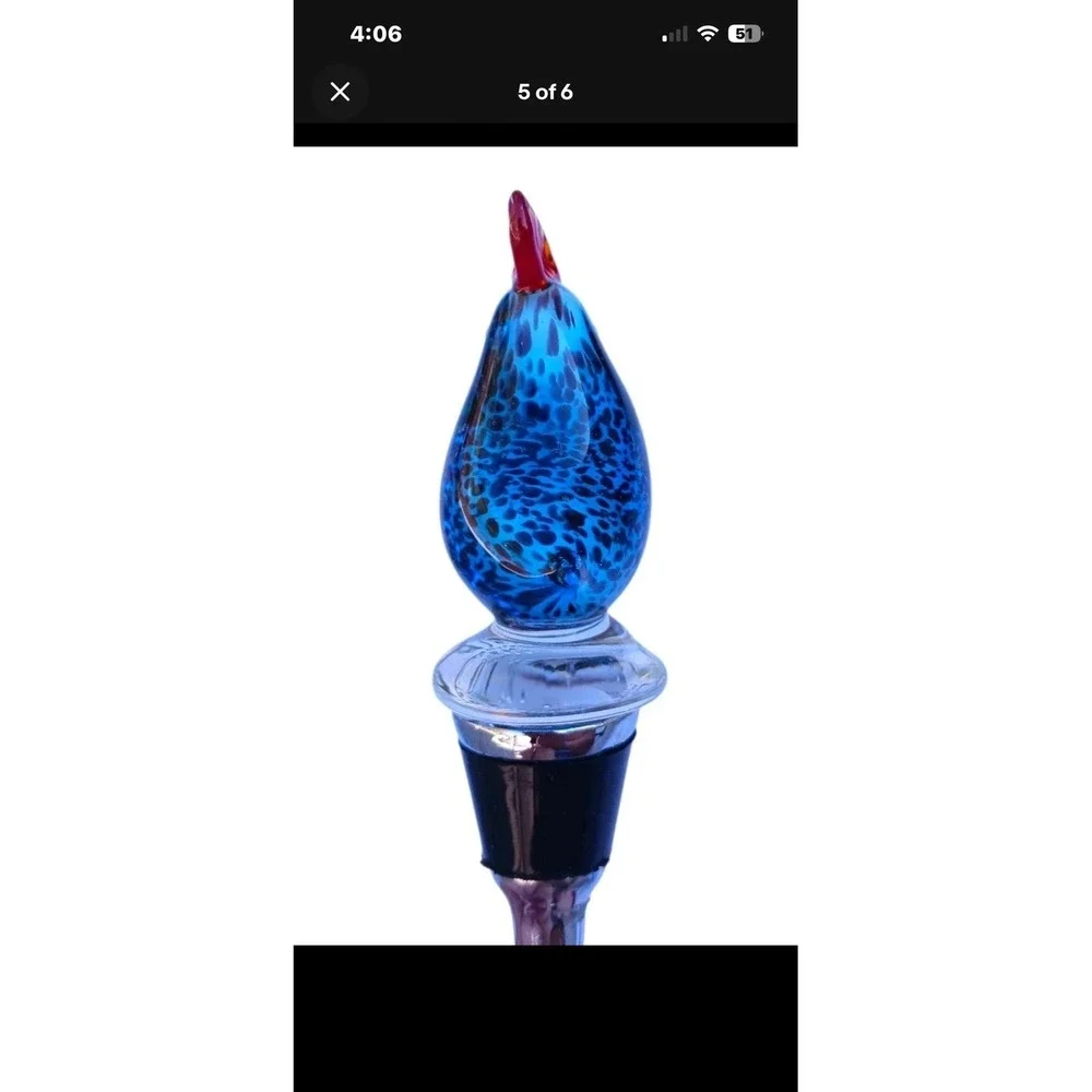 Vintage Murano Style Hand Blown Art Glass Rooster Bird Wine Bottle Stopper Cork